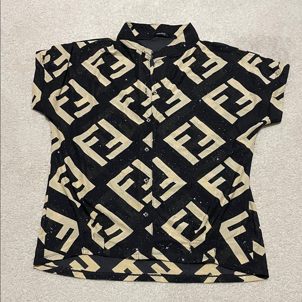 Forever 21 Black and Tan Button Down Shirt